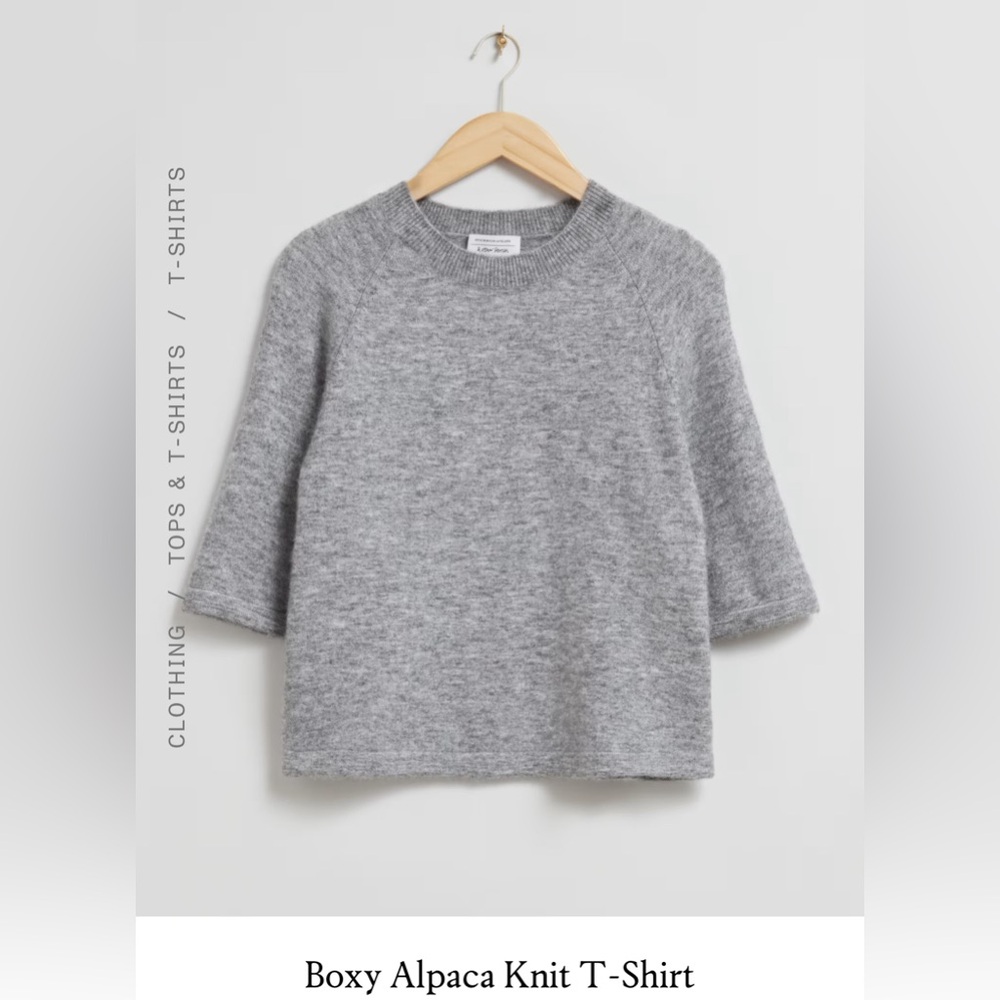 & other stories grey Boxy Alpaca Knit short sleeve sweater